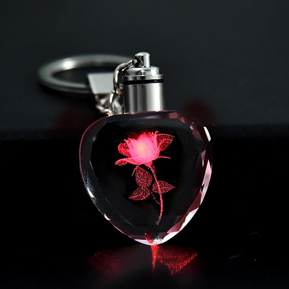Porte-clé Lumineux" Heart Bloom"- Rose de Confiance