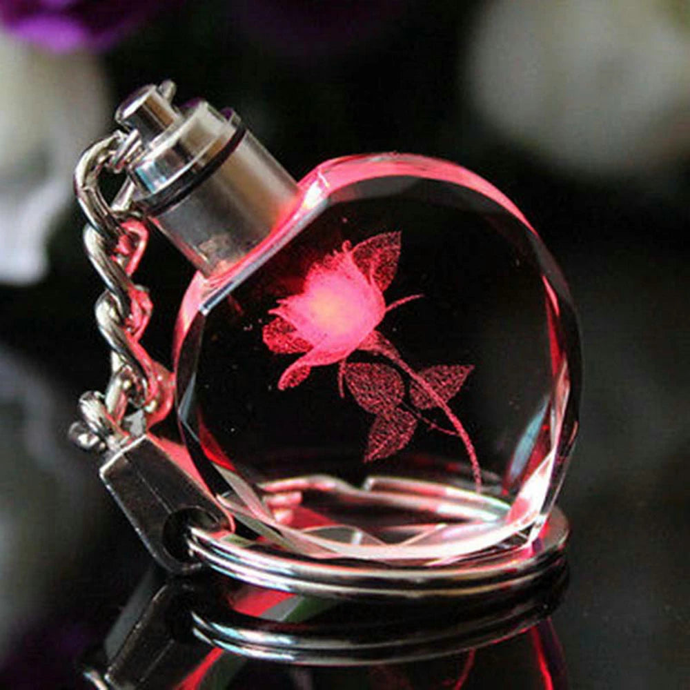 Porte-clé Lumineux" Heart Bloom"- Rose de Confiance